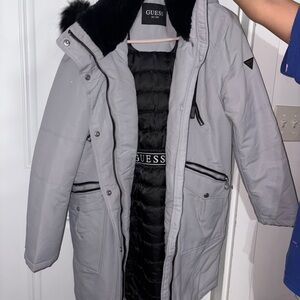 GUESS Light Gray Parka with Black Accents